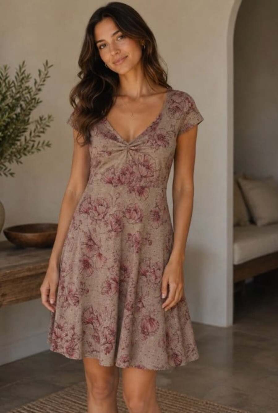 Toad&Co Rosemarie Dress XS Midi Fit&Flare Floral Pink V Neck Organic Cotton Boho